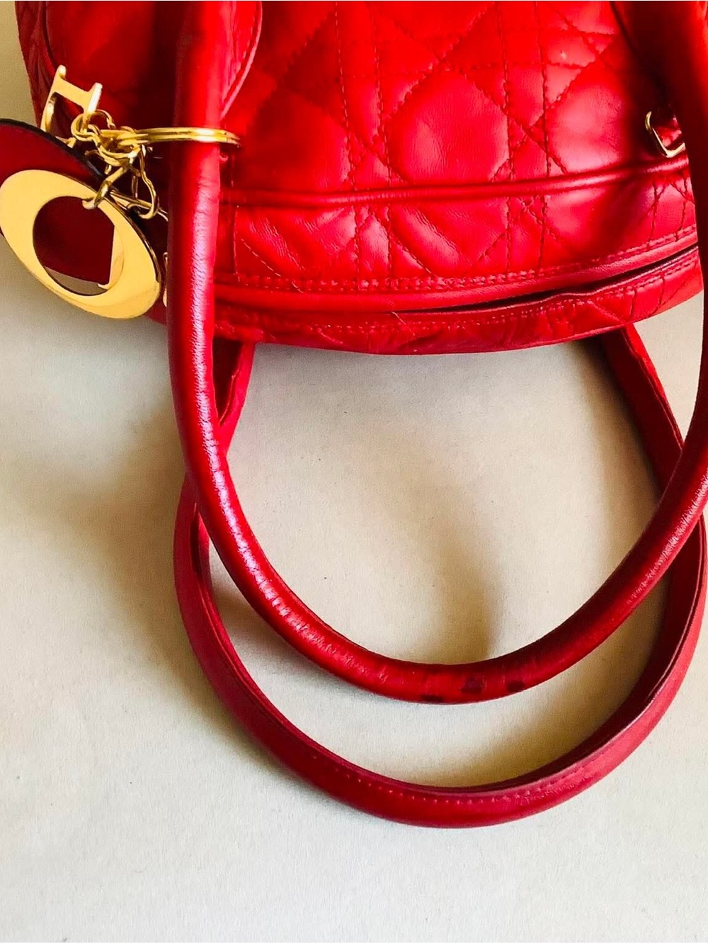 Christian Dior Cannage Vintage Red Mini Bowling Bag with Gold hardware - Picture 14 of 16